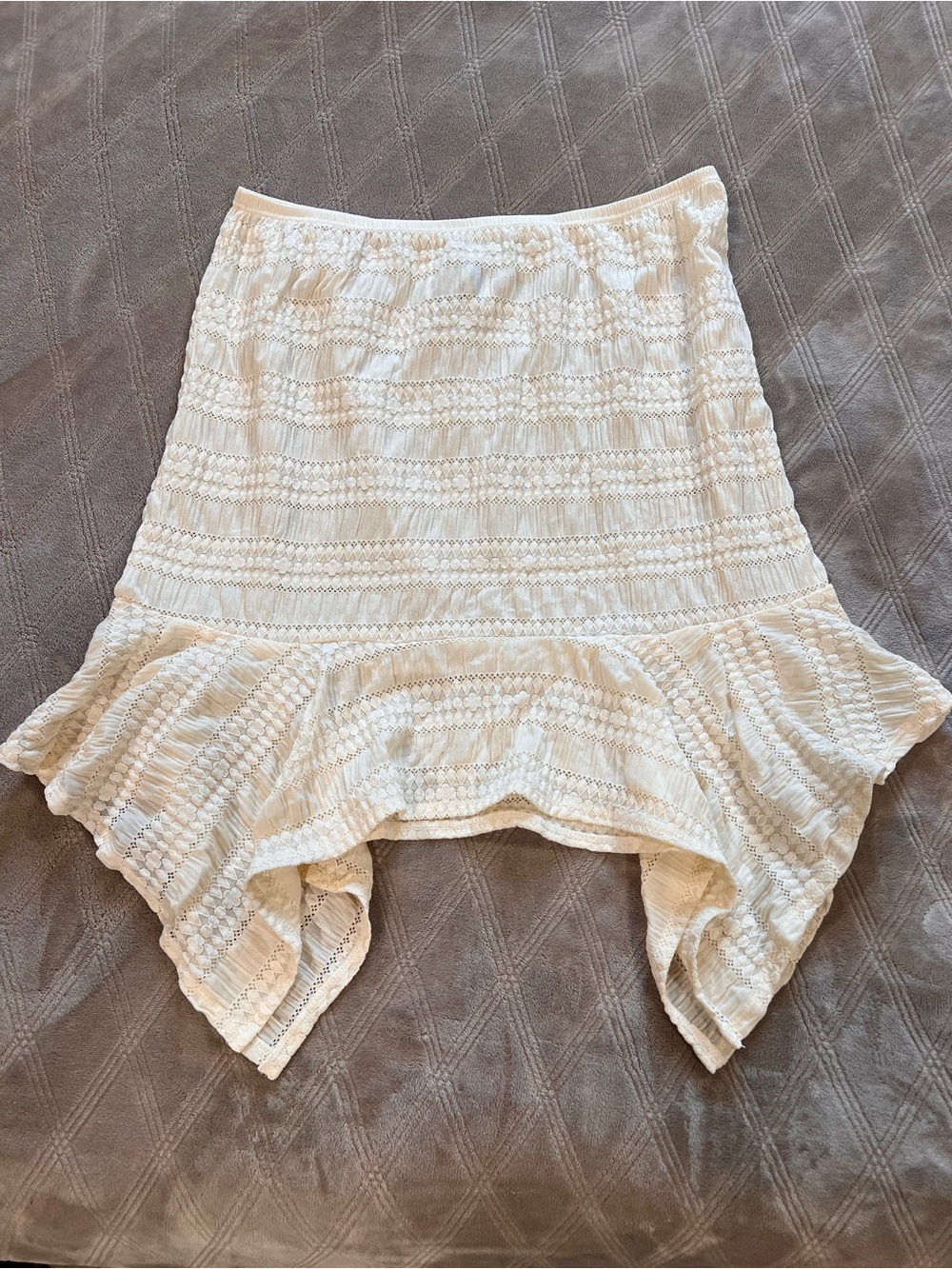 Dippin' Daisy's Cream Crochet-Trim Asymmetrical Ruffle Skirt